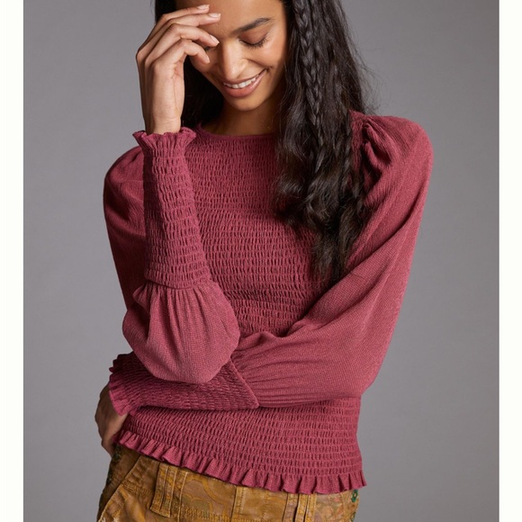 Anthropologie Smocked Puff-Sleeved Top size S - Picture 2 of 14